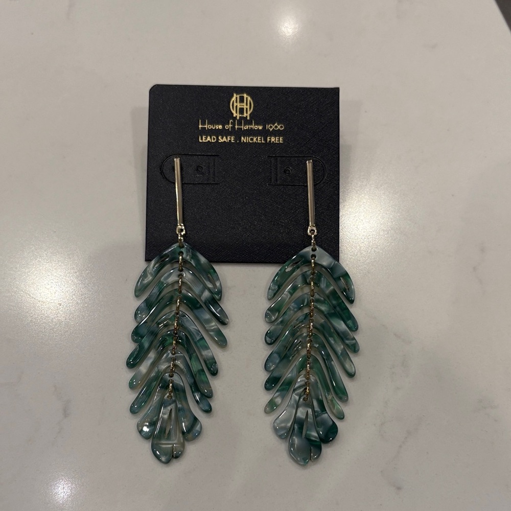 House of Harlow 1960 Teal Leaf Earrings
